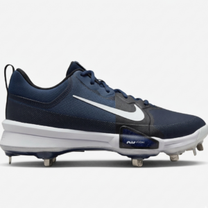 Side profile of Nike Force Zoom Trout 9 Pro baseball cleats in Midnight Navy and White, style FB2907-400